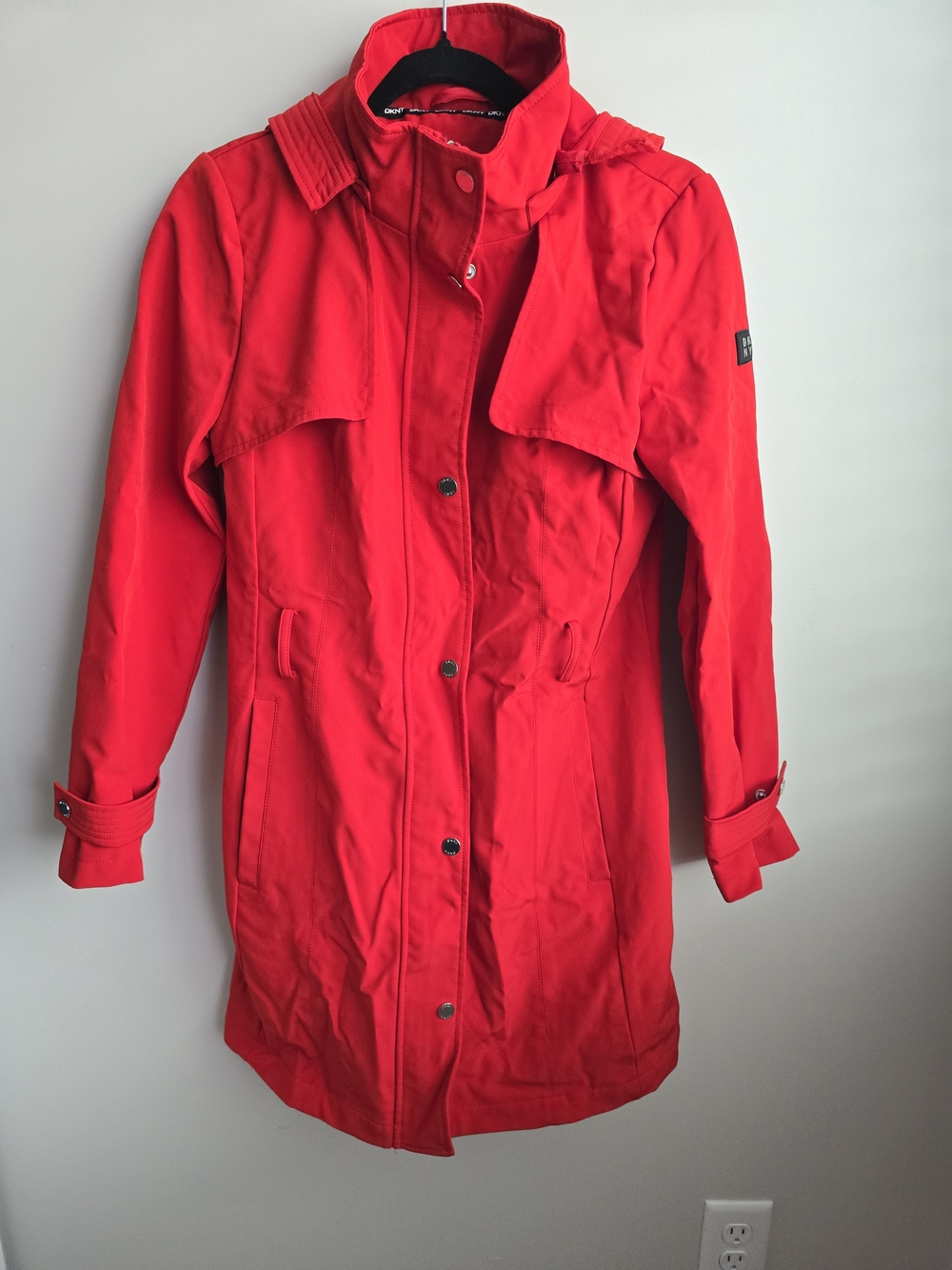 DKNY Red Trench Coat with Self-Tie Belt - Picture 3 of 14